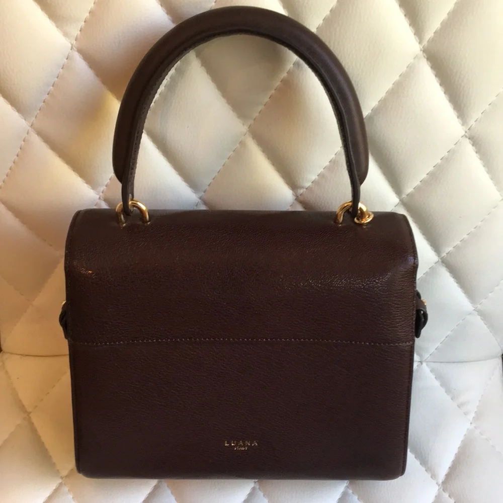 Elegant Dark Brown Top-Handle Satchel with Gold Chain Accent